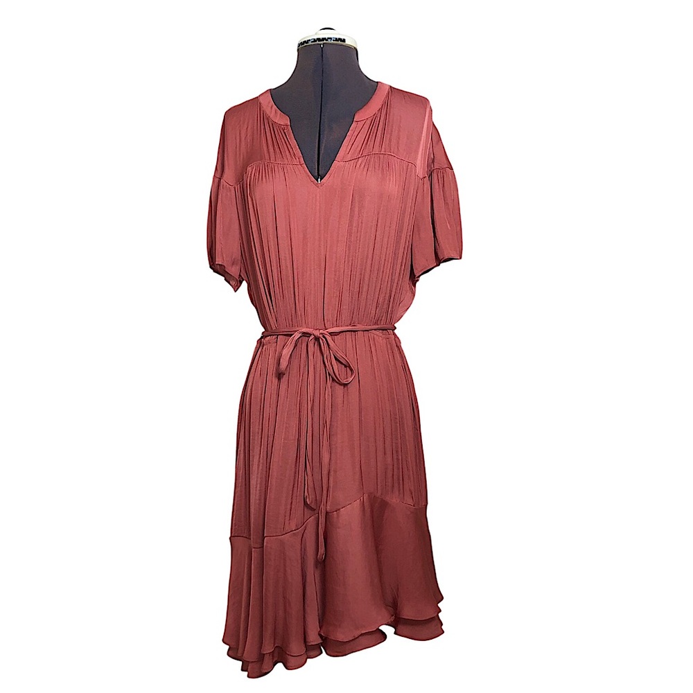 Simply Vera Vera Wang Asymmetrical Ruffle Silky Belted Rustic Orange Dress XL